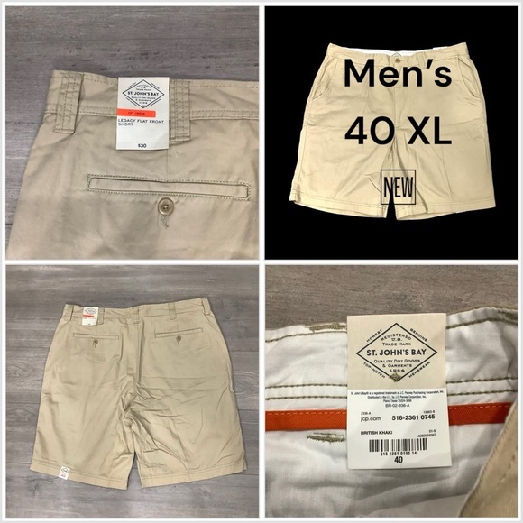 Men's St. John’s Bay 40 XL Chino Khakis Shorts Khaki Flat Front Cotton Twill NWT - Picture 1 of 8
